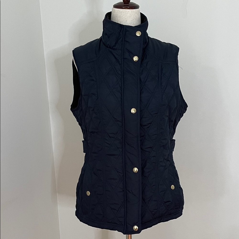 Weatherproof Women's Navy Quilted Faux Fur-Lined Vest with Gold Accents